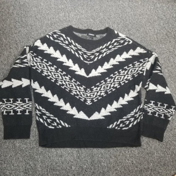 EXPRESS Black White Long Sleeve Aztec Patterned Sweater - Picture 1 of 7